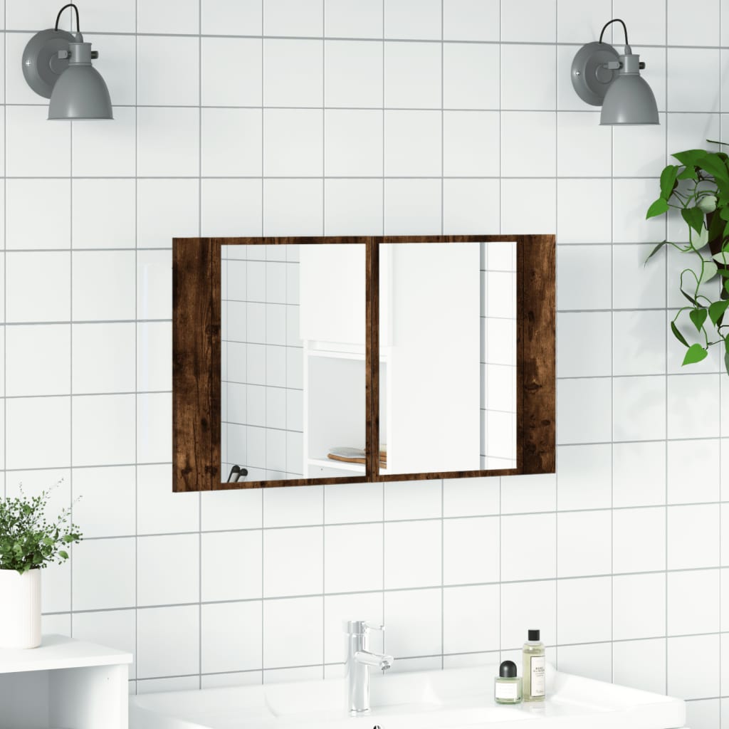 LED Bathroom Mirror Cabinet Smoked Oak 80x12x45 cm Acrylic