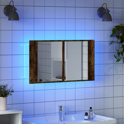 LED Bathroom Mirror Cabinet Smoked Oak 80x12x45 cm Acrylic