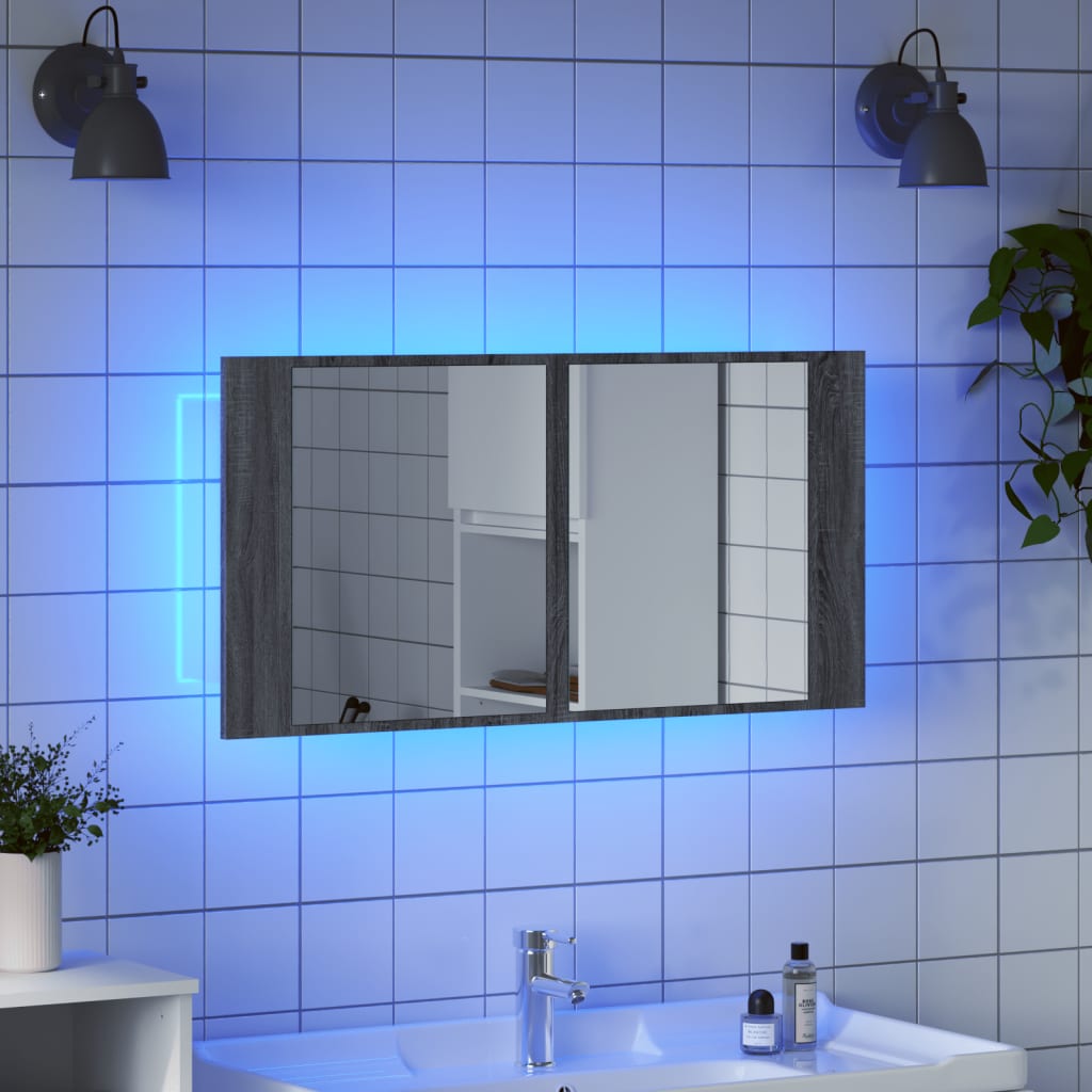 LED Bathroom Mirror Cabinet Grey Sonoma 90x12x45 cm Acrylic