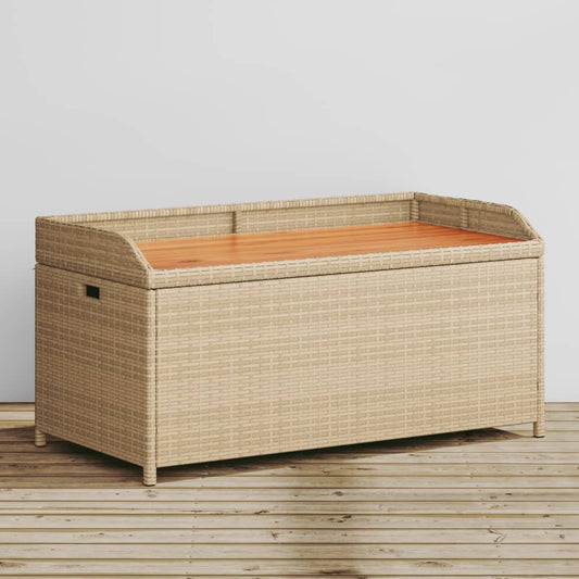 Storage Bench Mix Beige 100x50x52 cm Poly Rattan and Acacia Wood