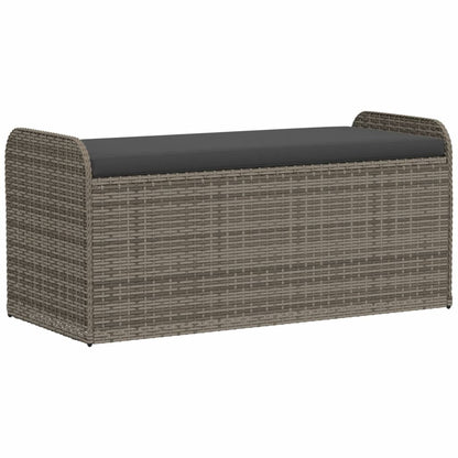 Storage Bench with Cushion Grey 115x51x52 cm Poly Rattan