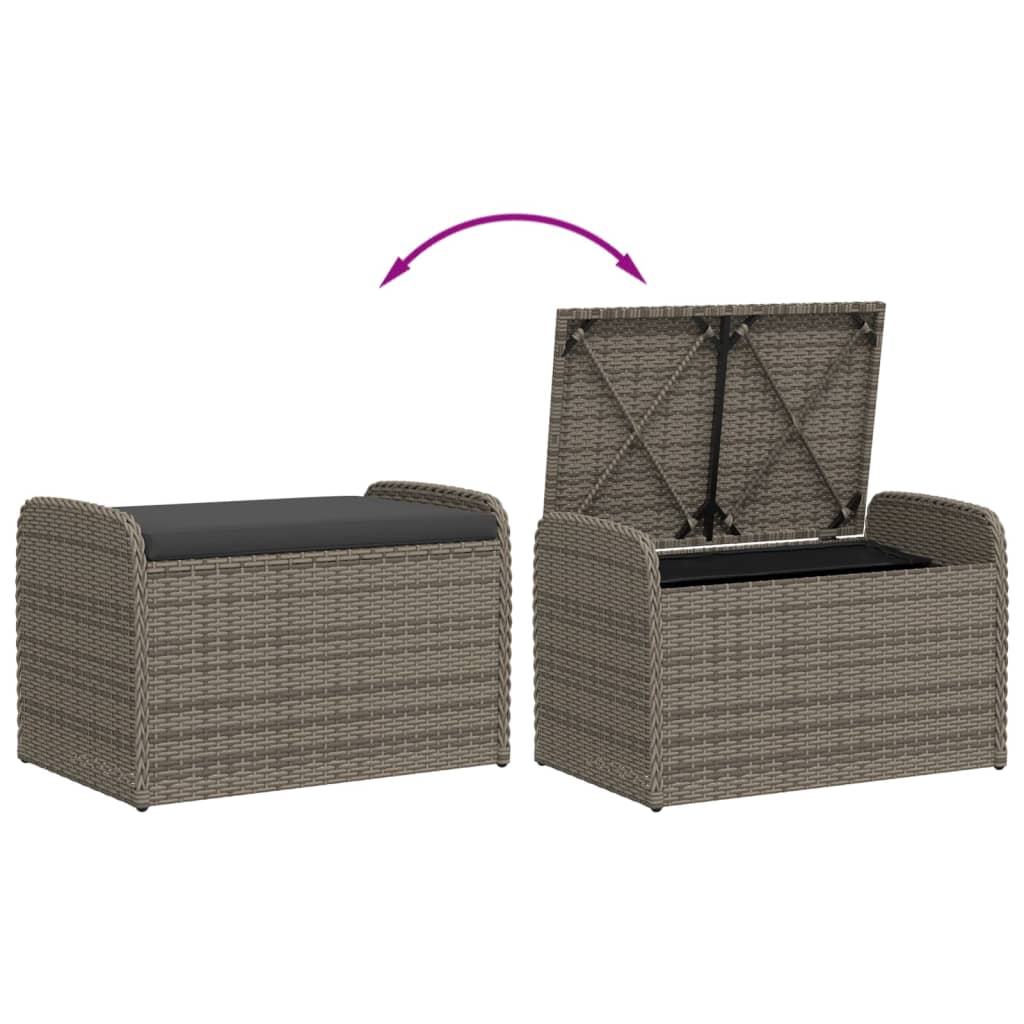 Storage Bench with Cushion Grey 80x51x52 cm Poly Rattan