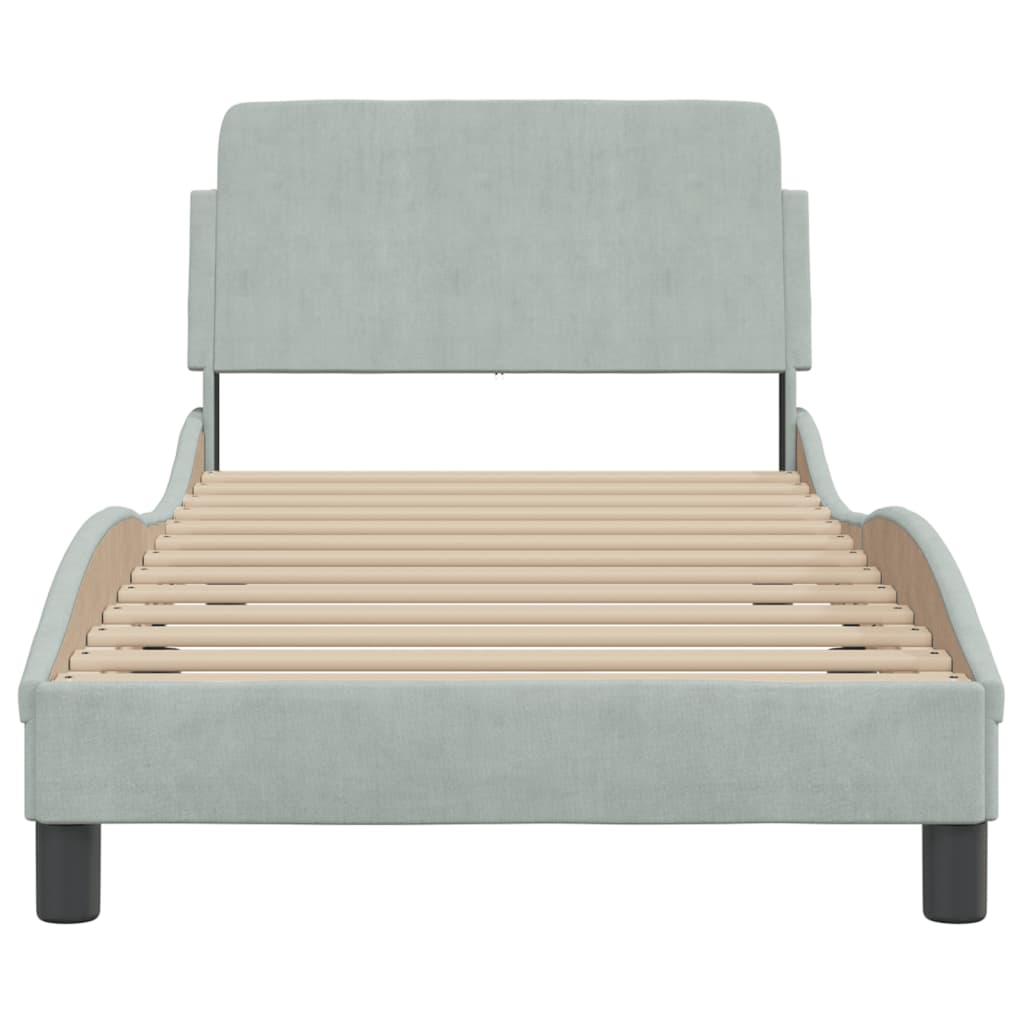 Bed Frame with Headboard Light Grey 90x190 cm Single Velvet