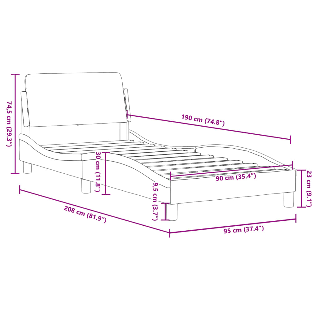 Bed Frame with Headboard Light Grey 90x190 cm Single Velvet