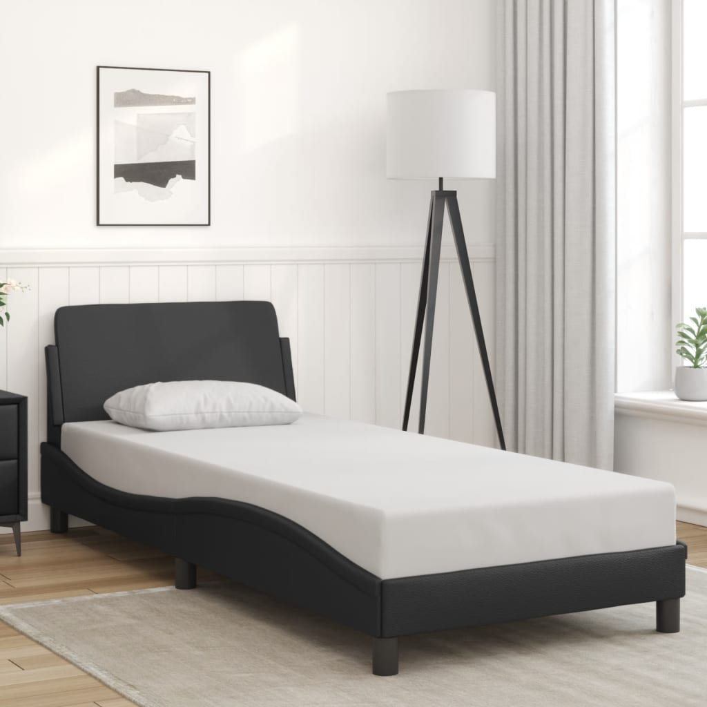 Bed Frame with Headboard Black 90x190 cm Single Faux Leather