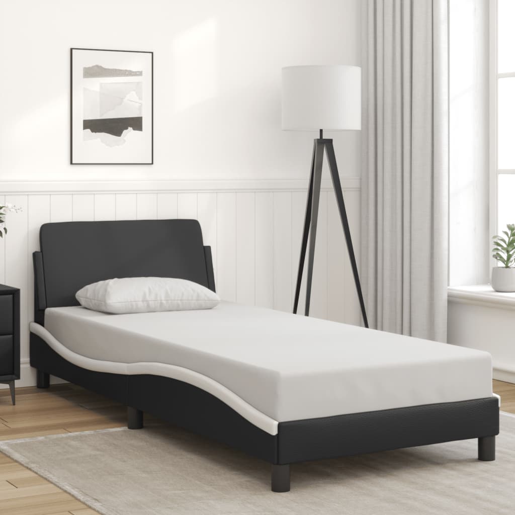 Bed Frame with Headboard Black and White 90x190 cm Single Faux Leather