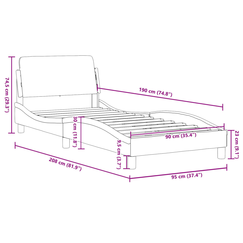 Bed Frame with Headboard Black and White 90x190 cm Single Faux Leather