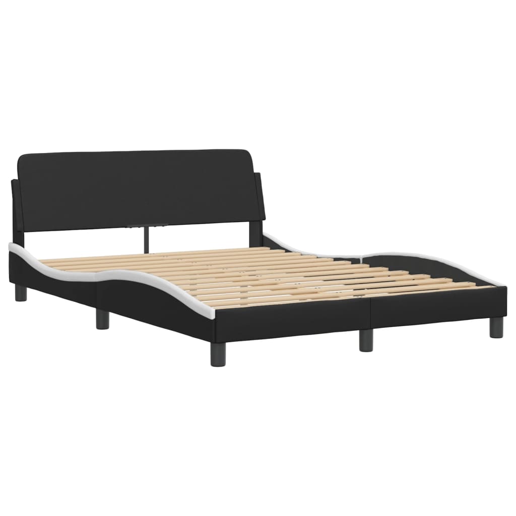 Bed Frame with Headboard Black and White 135x190 cm Double Faux Leather