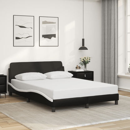 Bed Frame with Headboard Black and White 135x190 cm Double Faux Leather