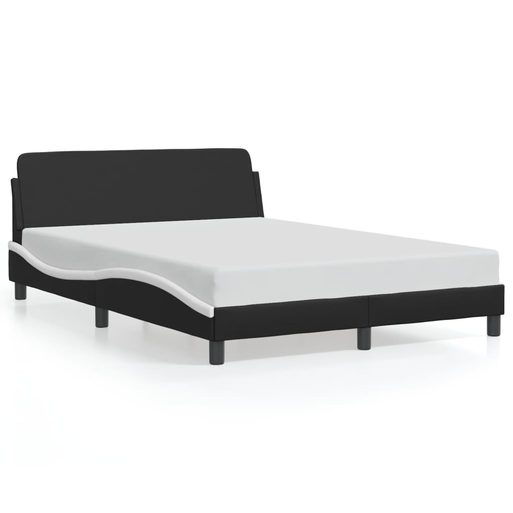 Bed Frame with Headboard Black and White 135x190 cm Double Faux Leather