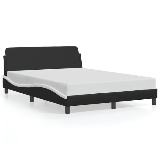 Bed Frame with Headboard Black and White 135x190 cm Double Faux Leather