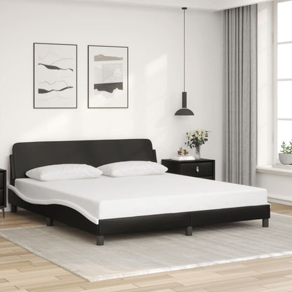 Bed Frame with Headboard Black and White 180x200 cm Super King Faux Leather