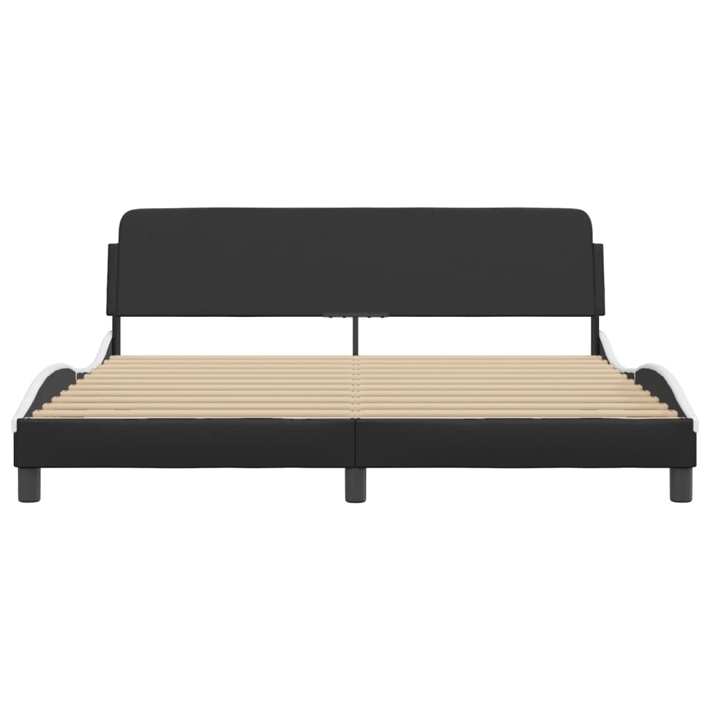 Bed Frame with Headboard Black and White 180x200 cm Super King Faux Leather