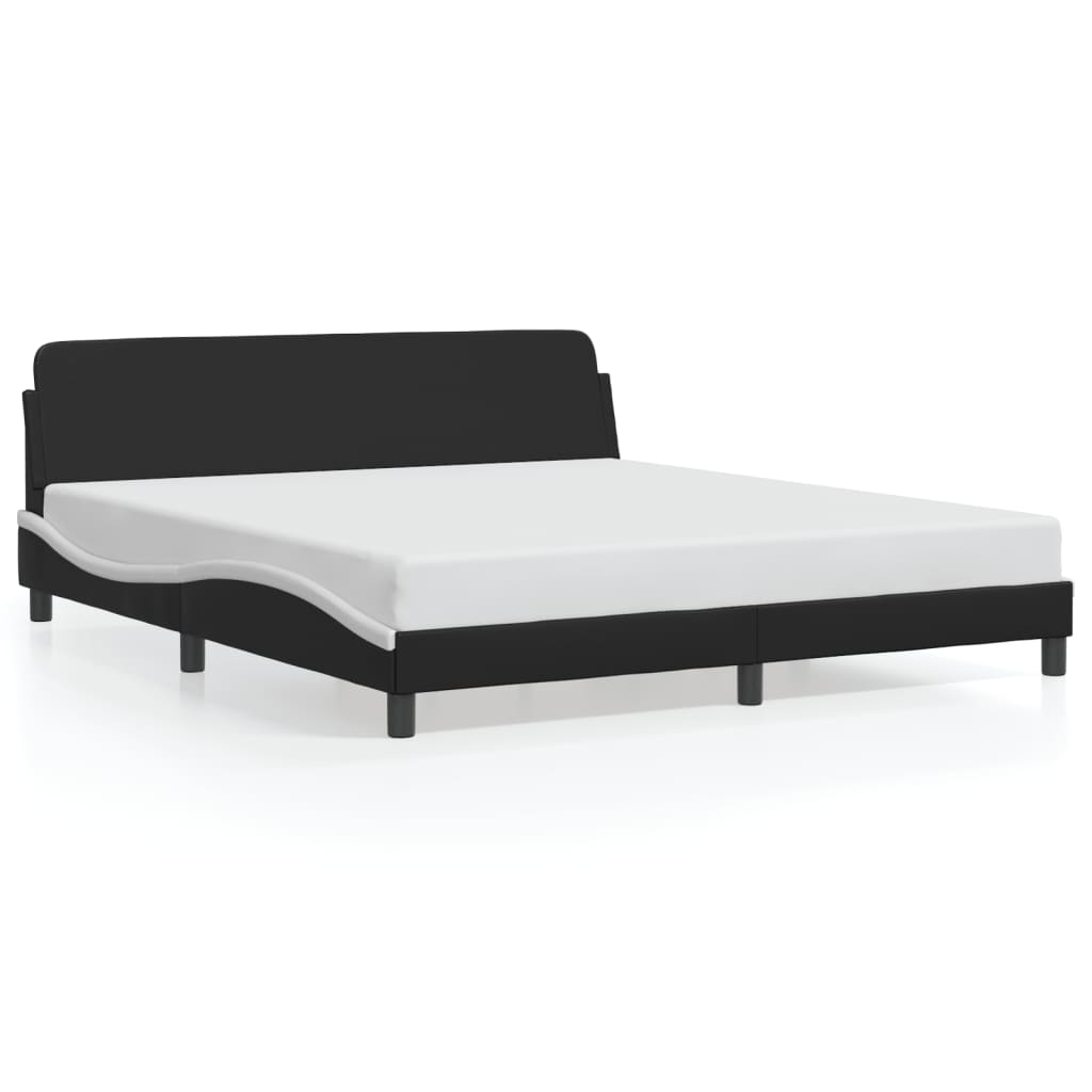 Bed Frame with Headboard Black and White 180x200 cm Super King Faux Leather