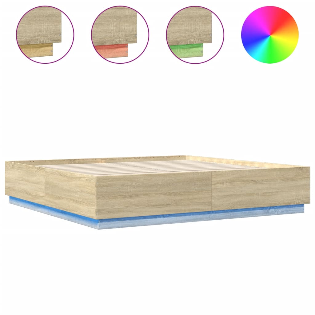 Bed Frame with LED Lights Sonoma Oak 200x200 cm Engineered Wood