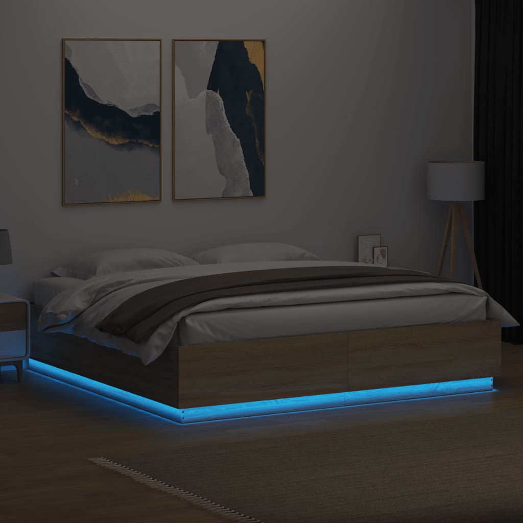 Bed Frame with LED Lights Sonoma Oak 200x200 cm Engineered Wood