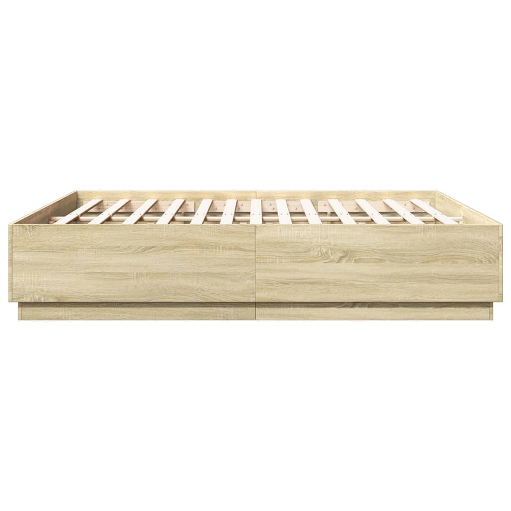 Bed Frame with LED Lights Sonoma Oak 200x200 cm Engineered Wood