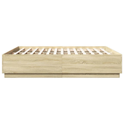 Bed Frame with LED Lights Sonoma Oak 200x200 cm Engineered Wood