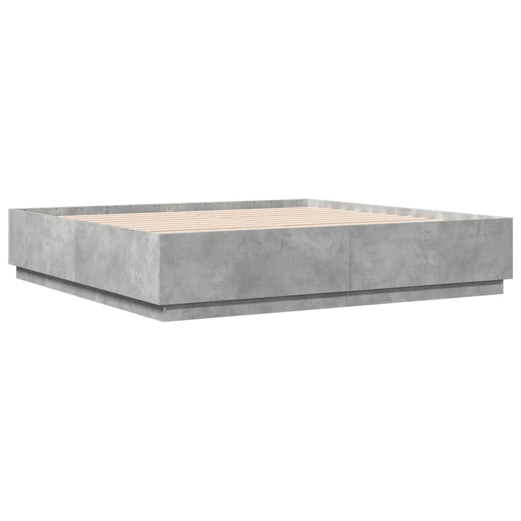 Bed Frame with LED Lights Concrete Grey 200x200 cm Engineered Wood