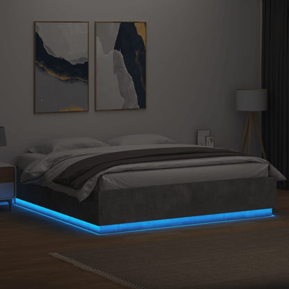 Bed Frame with LED Lights Concrete Grey 200x200 cm Engineered Wood