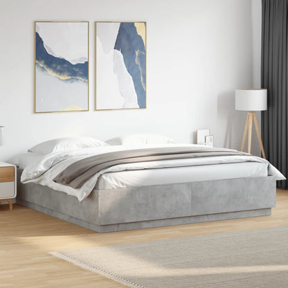 Bed Frame with LED Lights Concrete Grey 200x200 cm Engineered Wood