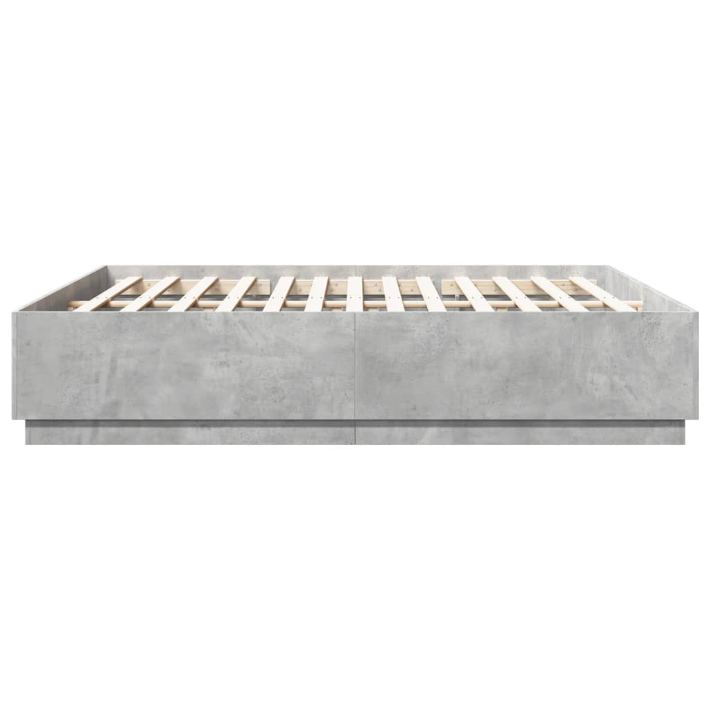 Bed Frame with LED Lights Concrete Grey 200x200 cm Engineered Wood