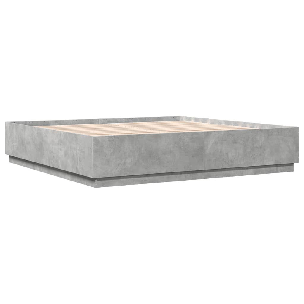 Bed Frame with LED Lights Concrete Grey 200x200 cm Engineered Wood