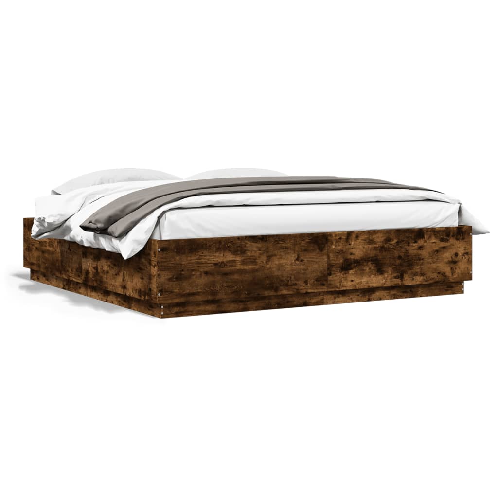 Bed Frame with LED without Mattress Smoked Oak 200x200 cm