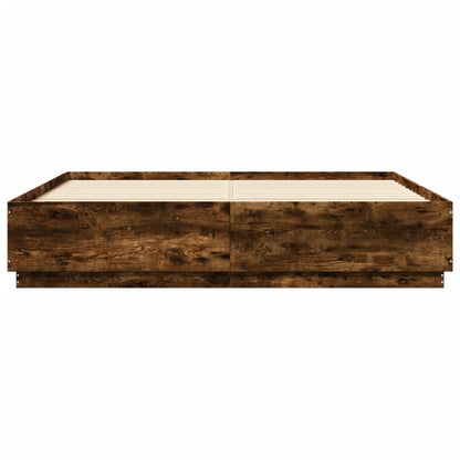 Bed Frame with LED without Mattress Smoked Oak 200x200 cm