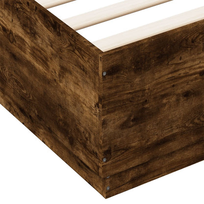 Bed Frame with LED without Mattress Smoked Oak 200x200 cm