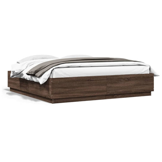 Bed Frame with LED without Mattress Brown Oak 200x200 cm