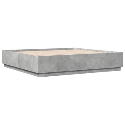 Bed Frame with LED Lights Concrete Grey 180x200 cm Super King Engineered Wood