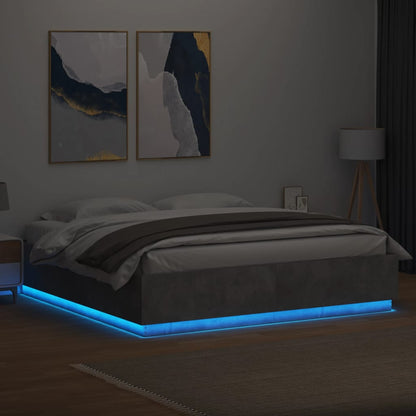 Bed Frame with LED Lights Concrete Grey 180x200 cm Super King Engineered Wood