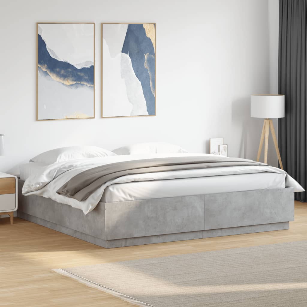 Bed Frame with LED Lights Concrete Grey 180x200 cm Super King Engineered Wood