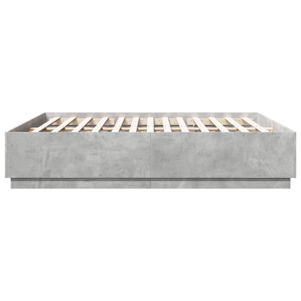 Bed Frame with LED Lights Concrete Grey 180x200 cm Super King Engineered Wood