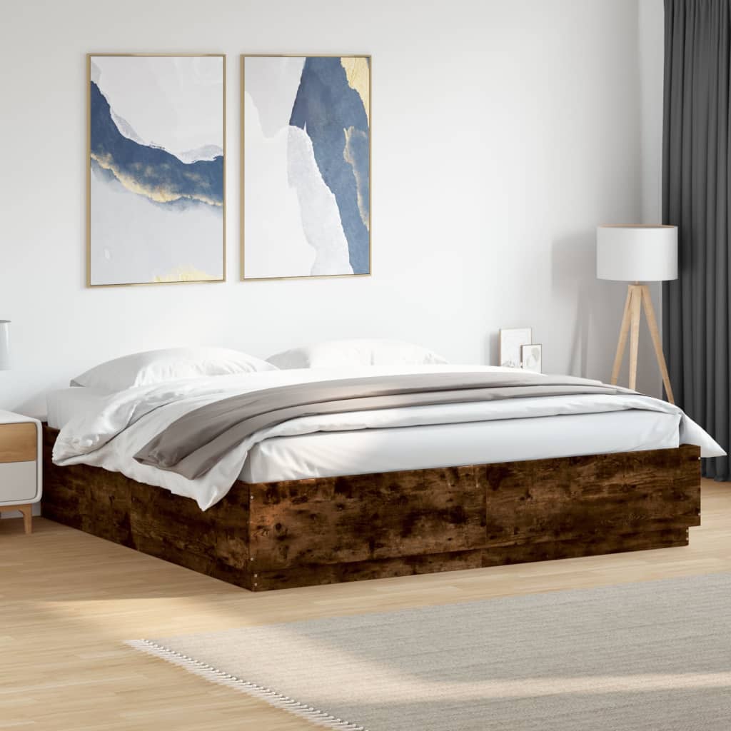 Bed Frame with LED without Mattress Smoked Oak 180x200 cm Super King