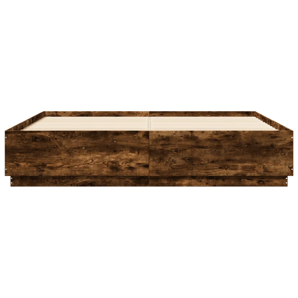 Bed Frame with LED without Mattress Smoked Oak 180x200 cm Super King