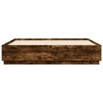 Bed Frame with LED without Mattress Smoked Oak 180x200 cm Super King