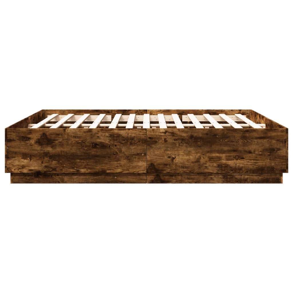 Bed Frame with LED without Mattress Smoked Oak 180x200 cm Super King