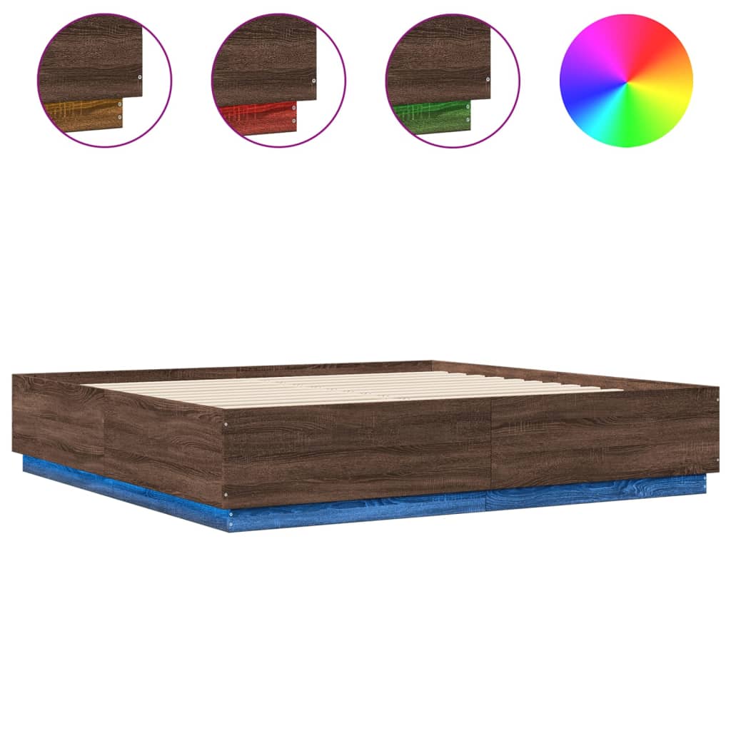 Bed Frame with LED without Mattress Brown Oak 180x200 cm Super King