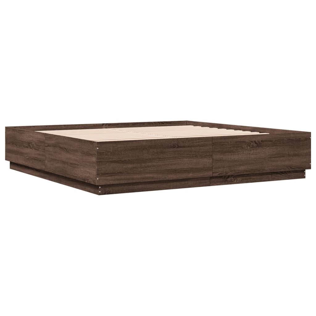 Bed Frame with LED without Mattress Brown Oak 180x200 cm Super King