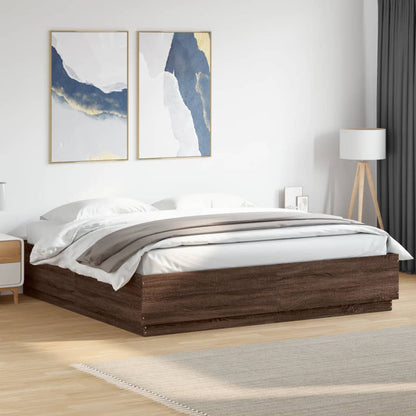 Bed Frame with LED without Mattress Brown Oak 180x200 cm Super King