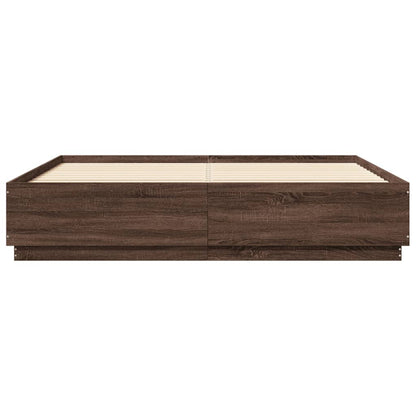 Bed Frame with LED without Mattress Brown Oak 180x200 cm Super King