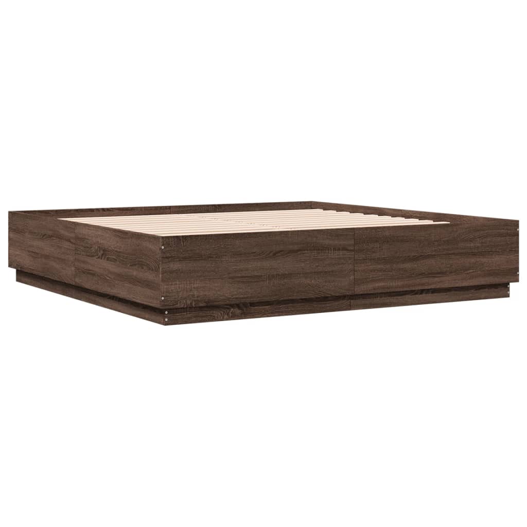 Bed Frame with LED without Mattress Brown Oak 180x200 cm Super King