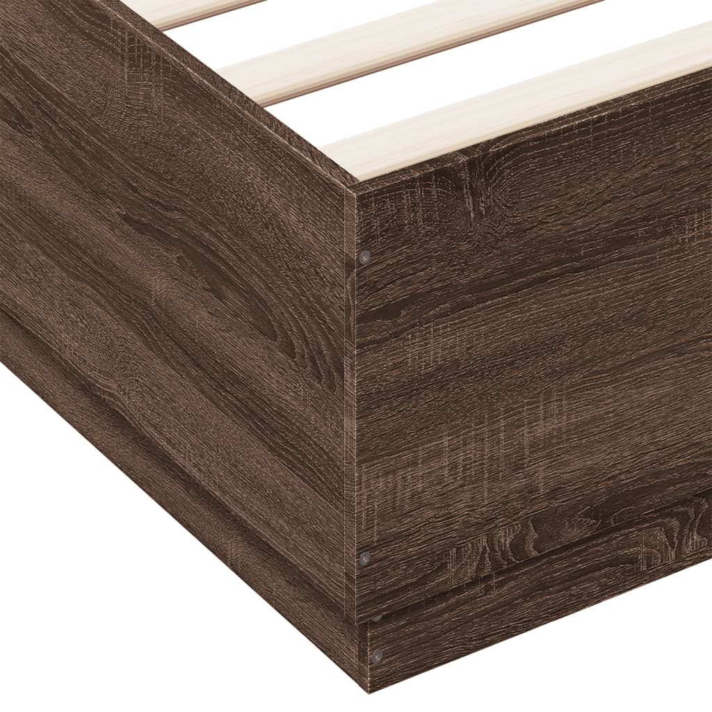 Bed Frame with LED without Mattress Brown Oak 180x200 cm Super King