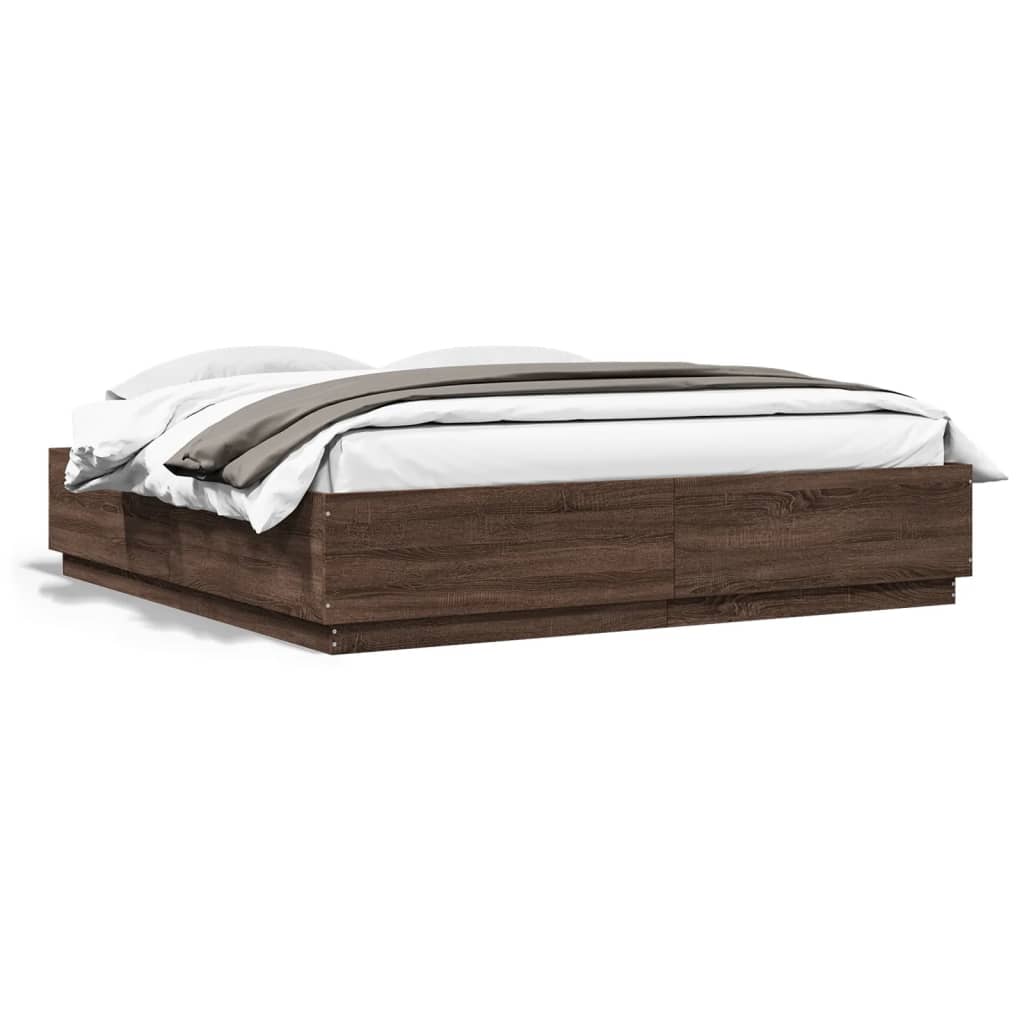 Bed Frame with LED without Mattress Brown Oak 180x200 cm Super King