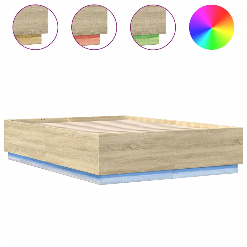 Bed Frame with LED without Mattress Sonoma Oak 160x200 cm