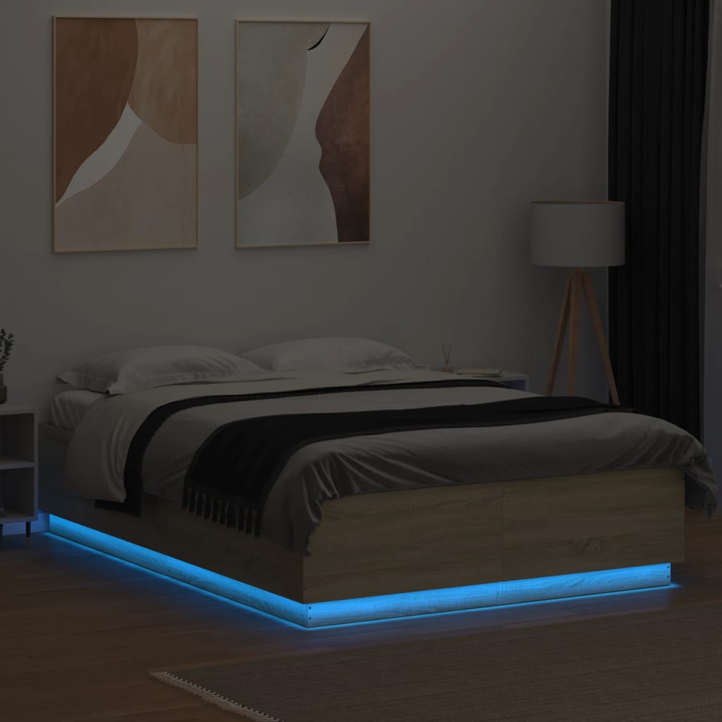 Bed Frame with LED without Mattress Sonoma Oak 160x200 cm