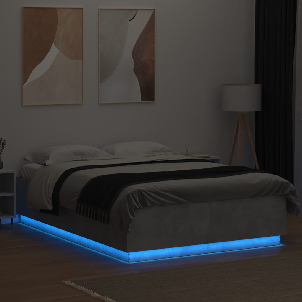 Bed Frame with LED Lights Concrete Grey 160x200 cm Engineered Wood