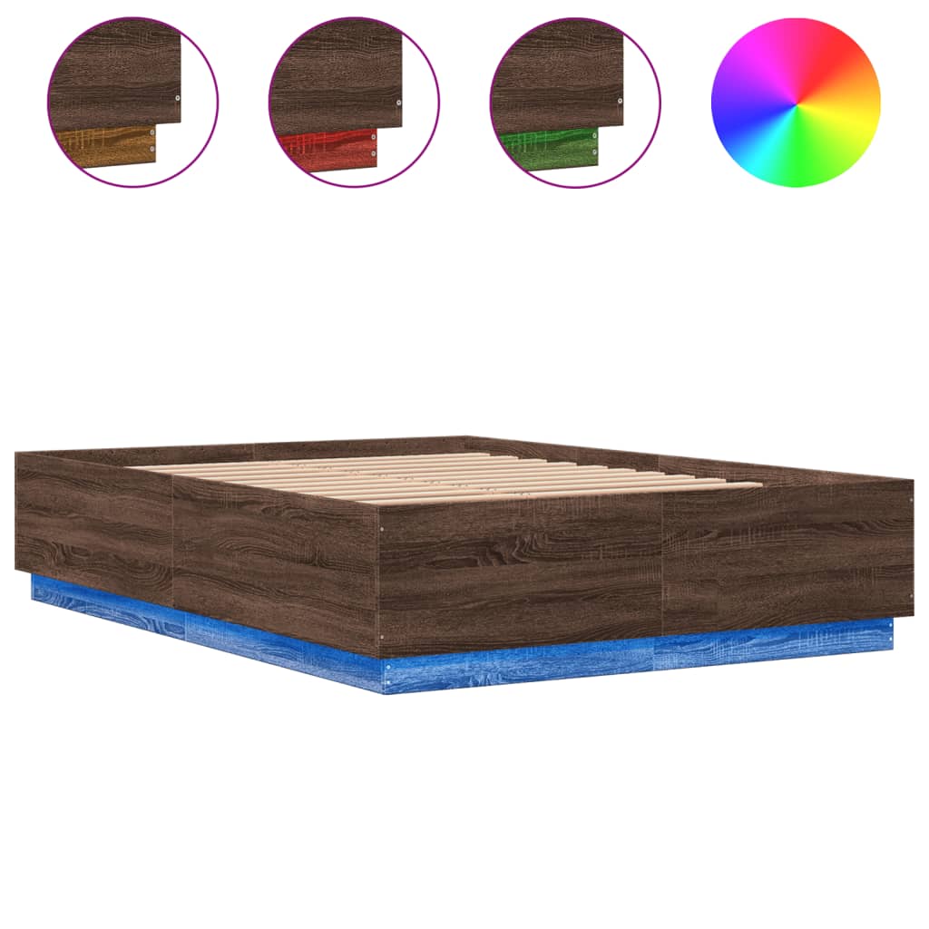 Bed Frame with LED without Mattress Brown Oak 160x200 cm